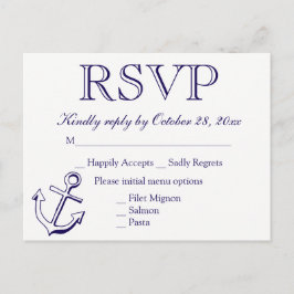 Cartão Postal De Convite Festa de casamento de Âncora Azul Marinho RSVP Náu