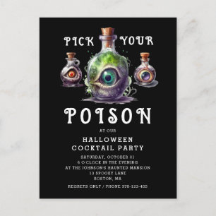 Cartão Postal De Convite Festa de Cocktail de Halloween Escolha Seu Veneno