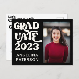 Cartão Postal De Convite Festa de Formando Preto e Branco do Script Retroat