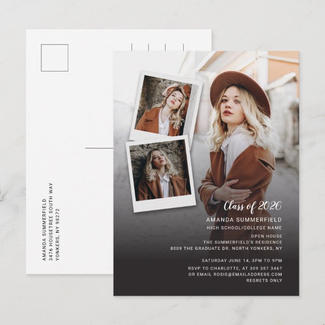 Cartão Postal De Convite Festa de Formatura 2026 Múltipla Foto Graduado (Frente/Verso)