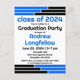 Cartão Postal De Convite Festa de formatura de Bares Azul e Preto