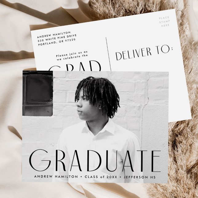 Cartão Postal De Convite Festa de formatura de Foto Preta de Simplicidade M (Criador carregado)