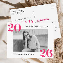 Cartão Postal De Convite Festa de formatura de Foto Rosa Quente 2025 Modern