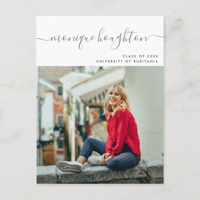 Cartão Postal De Convite Festa de formatura de Fotografia do Nome Manuscrit (Frente)