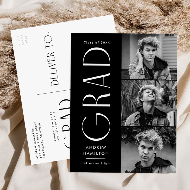 Cartão Postal De Convite Festa de formatura de Fotografias Negra 3 com Simp (Criador carregado)