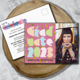 Cartão Postal De Convite Festa de formatura de Fotos Moderna Pastel e Confe