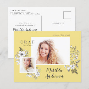 Cartão Postal De Convite Festa de formatura elegante floral multiculosa
