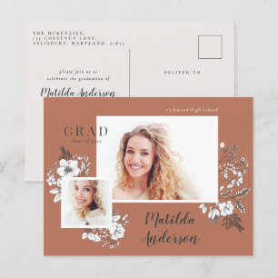 Cartão Postal De Convite Festa de formatura elegante floral multiculosa 