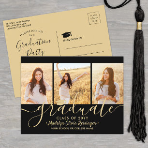 Cartão Postal De Convite Festa de formatura Preto Moderno e Dourado 3 Foto