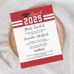 Cartão Postal De Convite Festa de Formatura Vermelho Branco Script