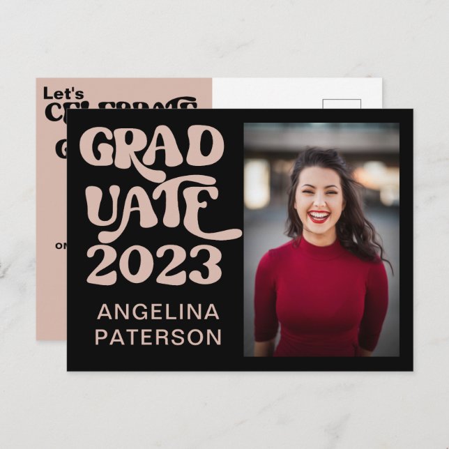 Cartão Postal De Convite Festa de Fotografia de Script Retroativo em Preto  (Frente/Verso)