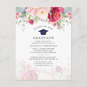 Cartão Postal De Convite Festa de Graduação Floral Rosa Moderna 2026