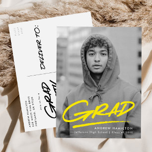Cartão Postal De Convite Festa de Graduação Foto Amarela Grad Moderno Traca
