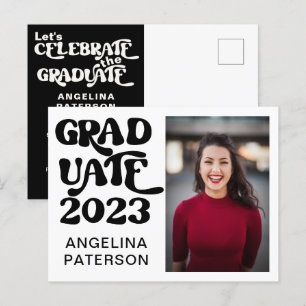 Cartão Postal De Convite Festa de Graduação Preto e Branco Foto Roteiro Ret