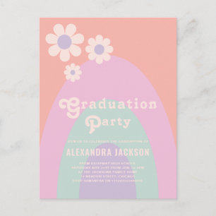 Cartão Postal De Convite Festa de Graduação Retro Vintage Pastel