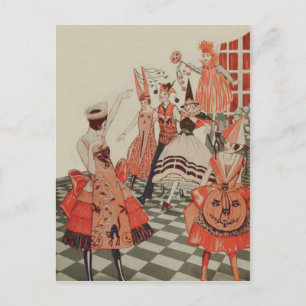 Cartão Postal De Convite Festa de Halloween Art Déco Gato Preto Abóbora
