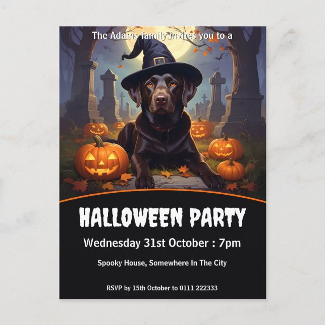 Cartão Postal De Convite Festa de Labrador Halloween (Frente)