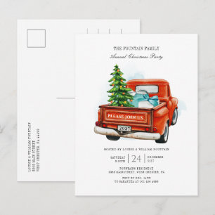 Cartão Postal De Convite Festa de Natal Caminhão Vermelho Vintage