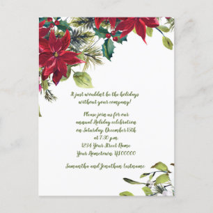 Cartão Postal De Convite Festa de Natal com Poinsettia Vermelha e Branca e 