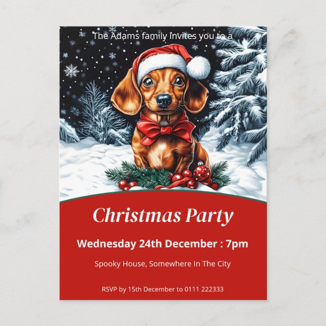 Cartão Postal De Convite Festa de Natal Dachshund (Frente)