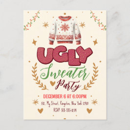 Cartão Postal De Convite Festa de Natal de Suéter Feio e Divertido