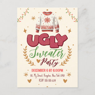 Cartão Postal De Convite Festa de Natal de Suéter Feio e Divertido
