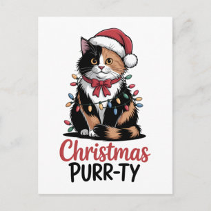 Cartão Postal De Convite Festa de Natal do Gatinho Envolvido em Luzes de Na