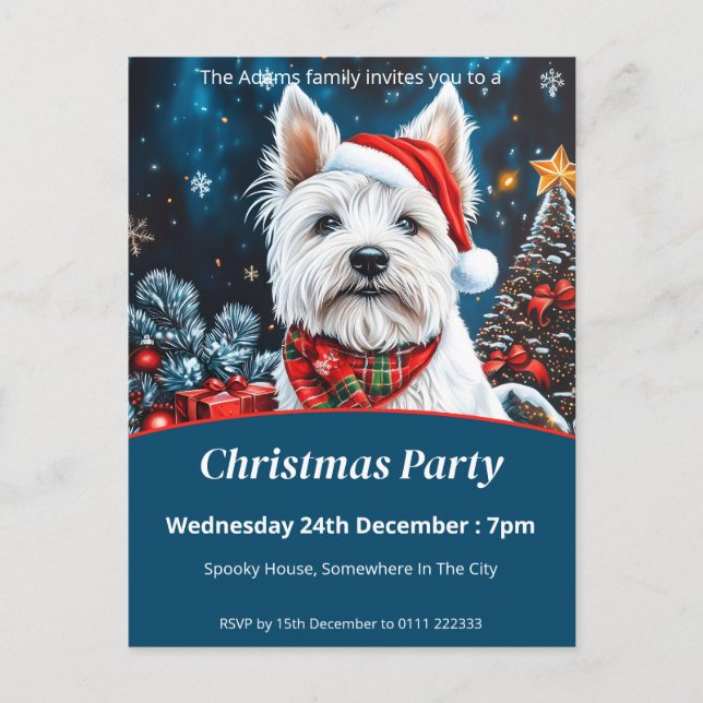 Cartão Postal De Convite Festa de Natal dos Terriers da Escócia (Frente)