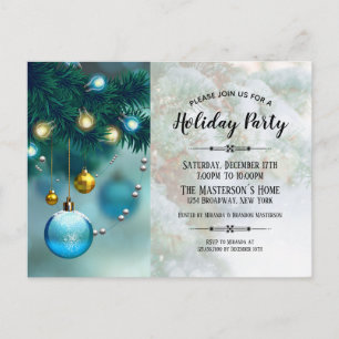 Cartão Postal De Convite Festa de Natal Dourada e Elegante