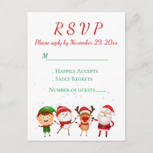 Cartão Postal De Convite Festa de Natal RSVP Papais noeis Verdes Vermelhas