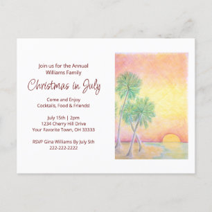 Cartão Postal De Convite Festa de Natal Tropical na Praia em Julho