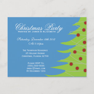 Cartão Postal De Convite Festa de Natal Verde e Azul