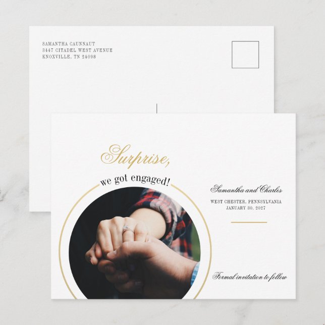 Cartão Postal De Convite Festa de Noivado com Foto Moderna (Frente/Verso)