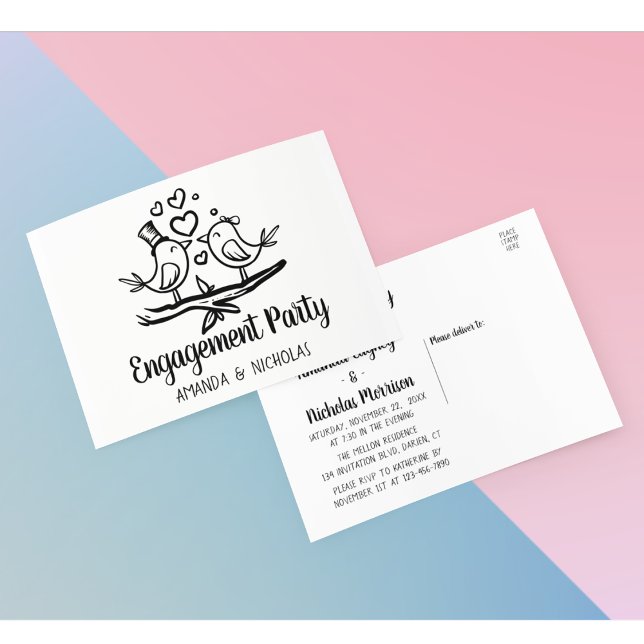 Cartão Postal De Convite Festa de noivado Negra Negra de Casamento (Criador carregado)