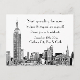 Cartão Postal De Convite Festa de Noivado NYC Skyline Etched 01