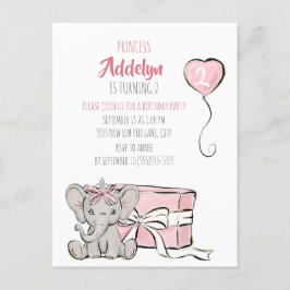 Cartão Postal De Convite Festa de segundo aniversário da Princesa Elefante 