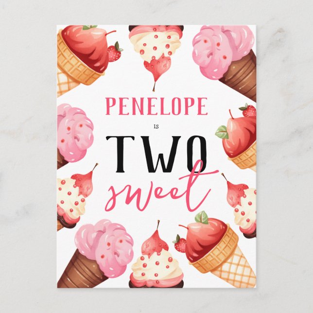 Cartão Postal De Convite Festa de segundo aniversário de Sorvetes Bonitos (Frente)