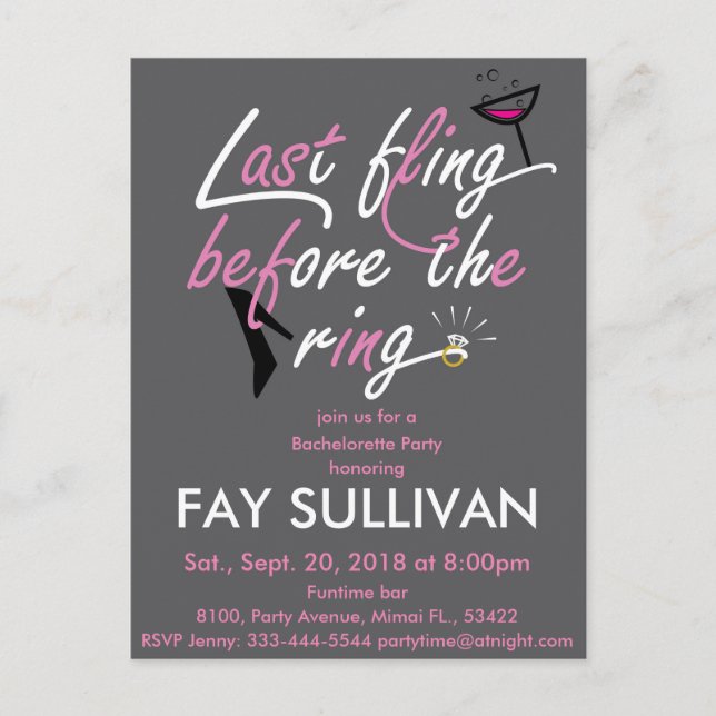 Cartão Postal De Convite Festa de solteira (Frente)