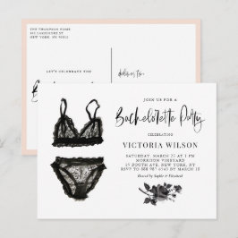 Cartão Postal De Convite Festa de solteira de Lingerie Preta da Aquarela