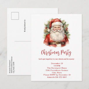 Cartão Postal De Convite Festa de Sorriso de Santa Claus natais vintages