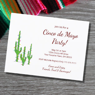 Cartão Postal De Convite Festa do Cinco de Maio do Cactus do Deserto   