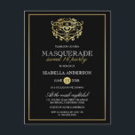 Cartão Postal De Convite Festa Elegante Dourada e Mascarada Negra Doce 16<br><div class="desc">Convidações de Cartão-postal do Elegante Dourado e Negro Doce de 16 Festas por Eugene_Designs.</div>