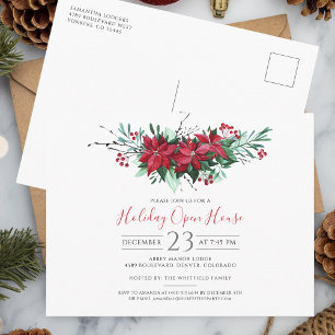 Cartão Postal De Convite Festa Floral de Natal Casa Aberta Férias de Natal