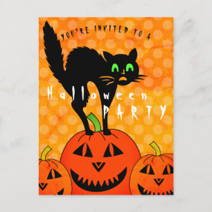 Cartão Postal De Convite Festa Laranja do Gato Preto das Bruxas