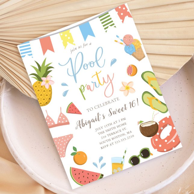 Cartão Postal De Convite Festa piscina para Meninas Doce 16 Aniversário (Criador carregado)