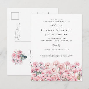 Cartão Postal De Convite FESTA SURPRESA Aniversário de 21 anos Flor de Nasc