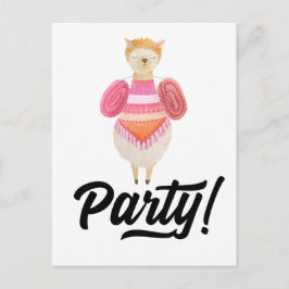 Cartão Postal De Convite Festa! Watercolor Llama