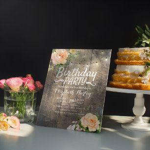 Cartão Postal De Convite Festas de aniversário Flores Rústicas De Cordas De