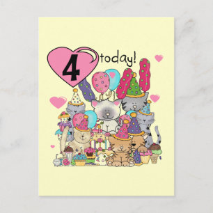 Cartão Postal De Convite Festas Kittens 4º Aniversário T-shirts e presentes