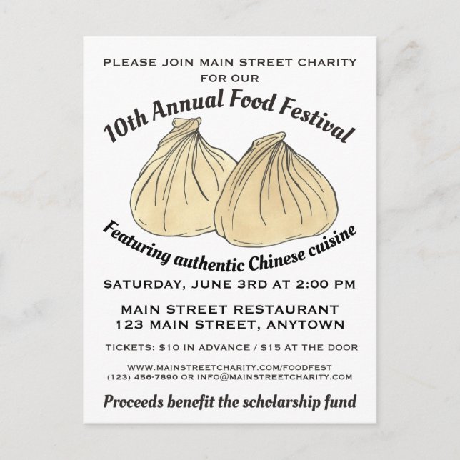 Cartão Postal De Convite Festival de Comidas de Dim Sum Shumai Dumplings Ch (Frente)